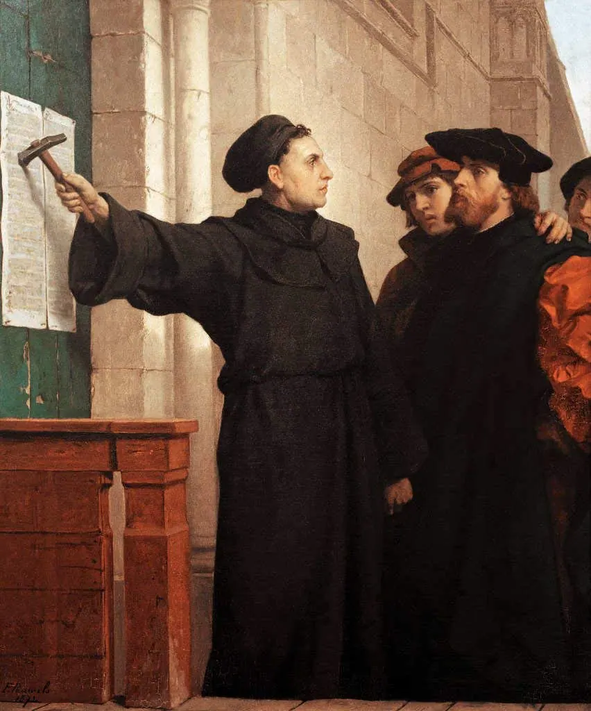Martin Luther'in 95 tezini kilise kapısına astığını betimleyen tablo