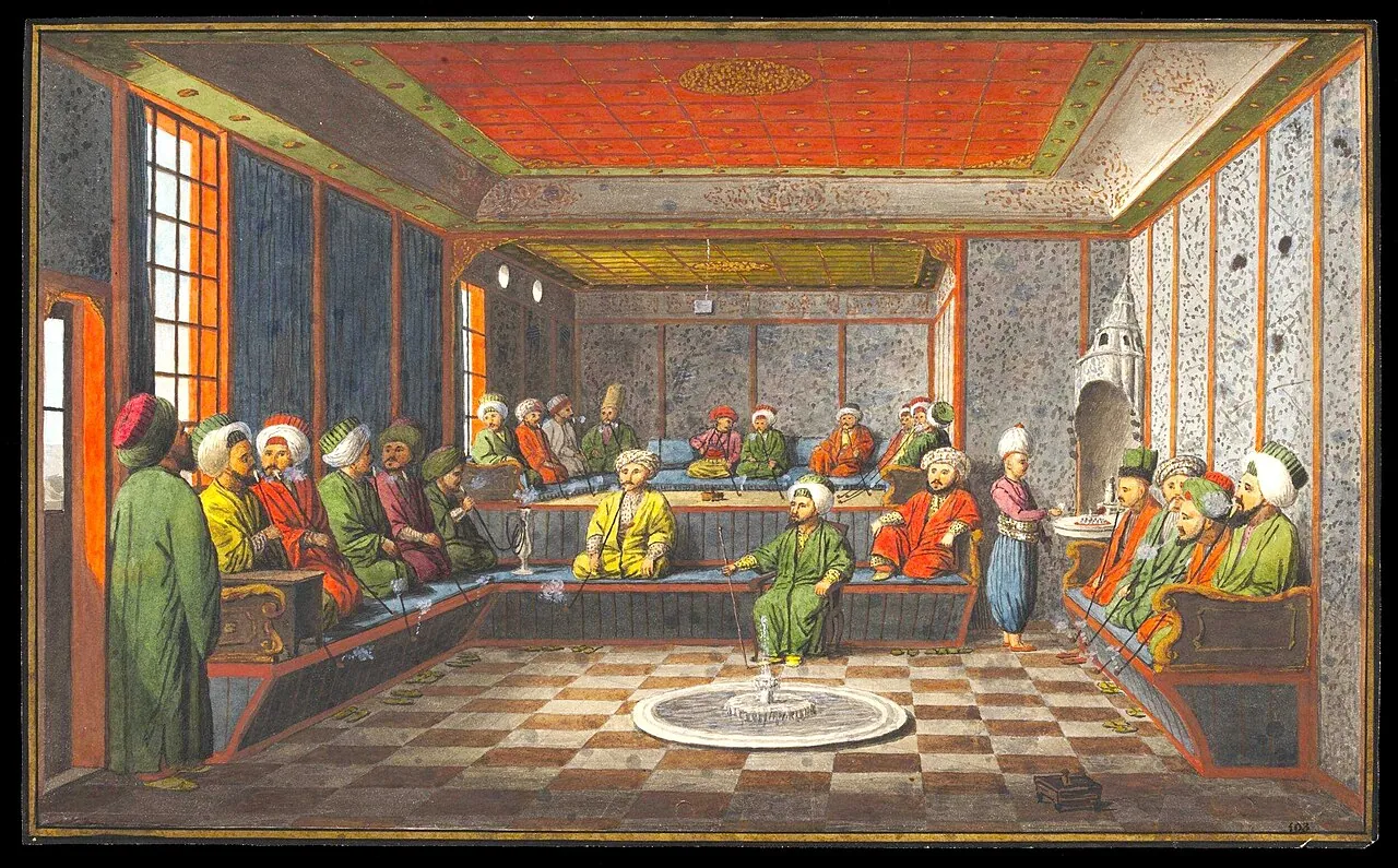 Bir Osmanlı kahvehanesi (suluboya, V&A Müzesi)