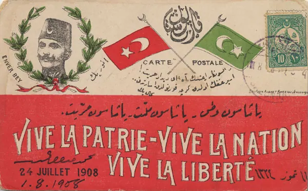1908 Meşrutiyet'inin ilanını kutlayan kartpostal